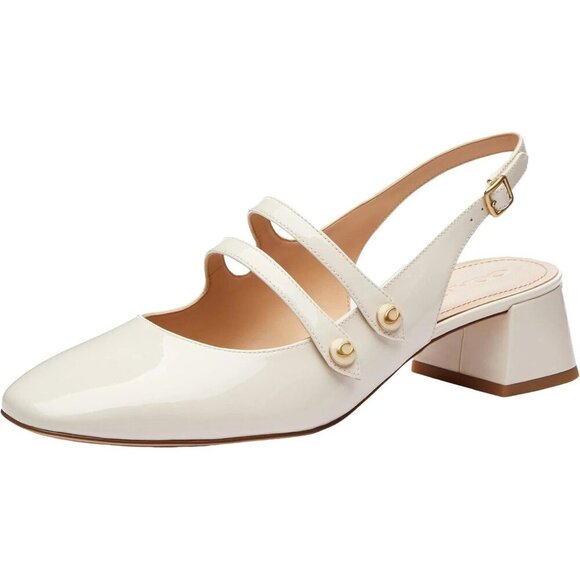 Coach Winley Mary Jane Slingback Pumps Women's Size 11 Chalk Patent Leather - Picture 1 of 6